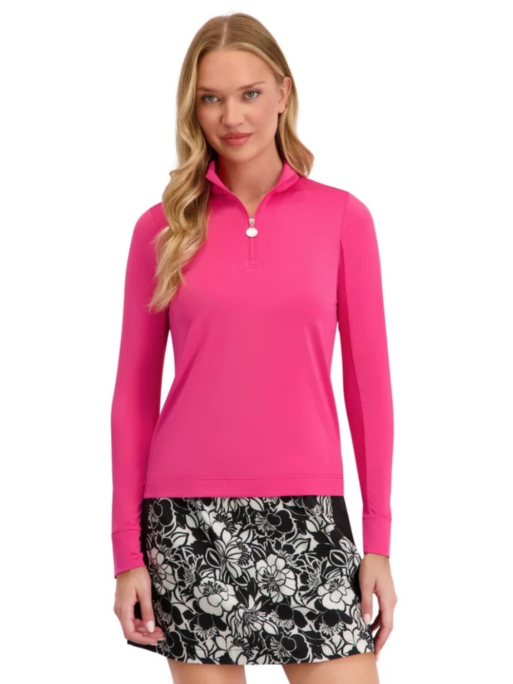 Stella Parker Sport Kelly Fuchsia 1/4 Zip Mock Neck Long Sleeve Top - M NWT